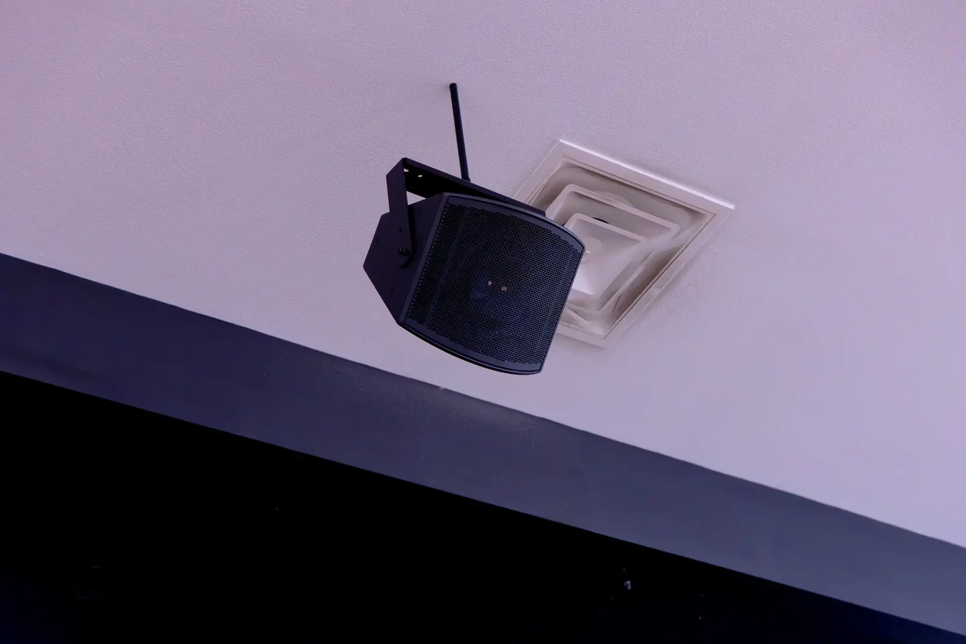 Wall mounted church delay speaker installed for sound coverage at Fellowship of Praise in Clarksville Ohio