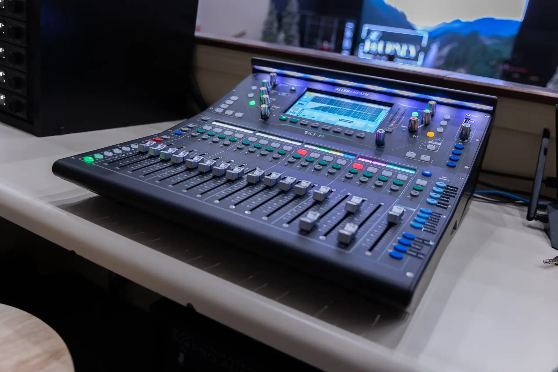 Allen and Heath SQ-5 digital mixing console used for the church sound system at Restoration Church in Whiteland Indiana