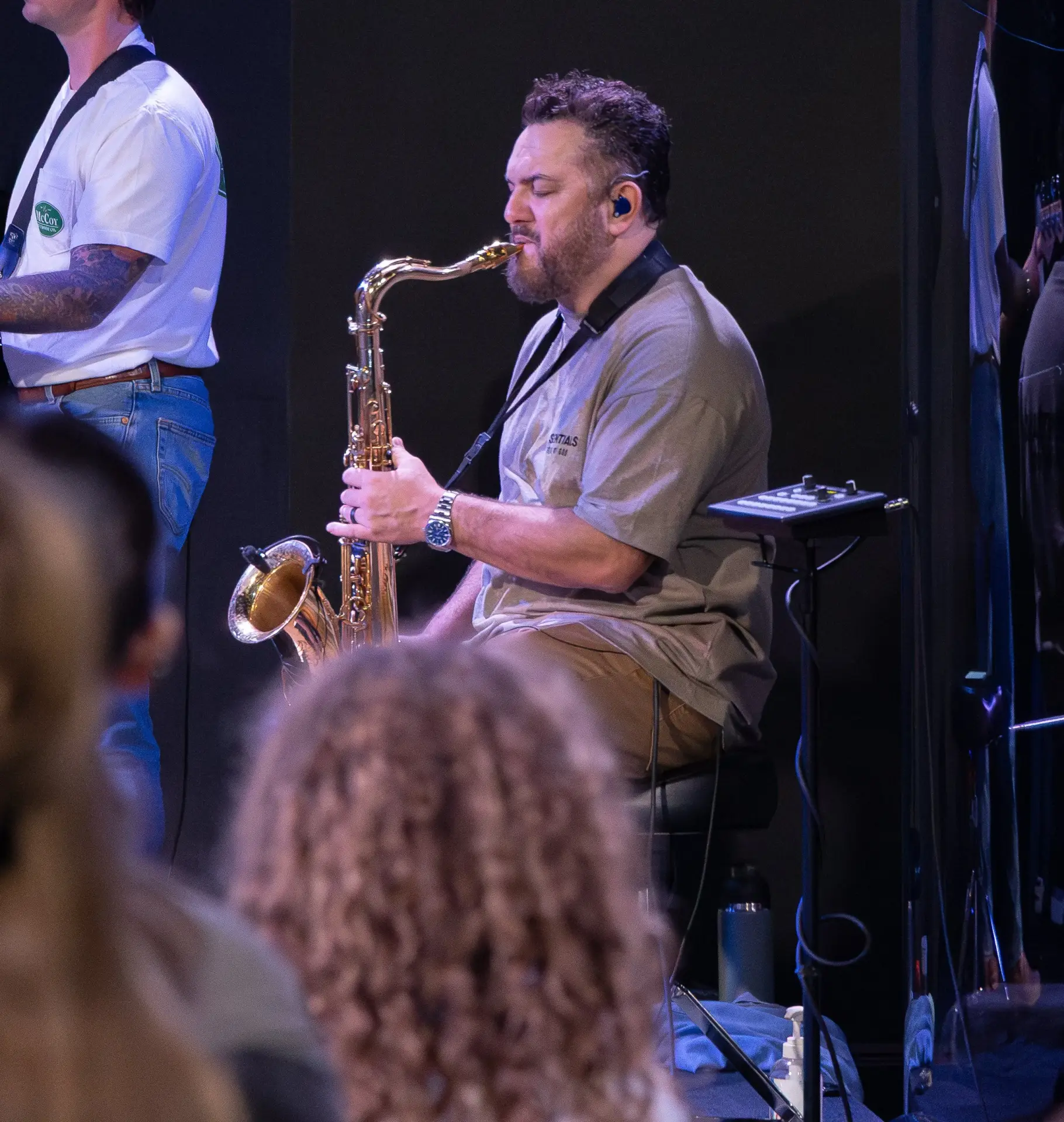 Saxophone player performing during a worship service at The Homestead in Mobile Alabama