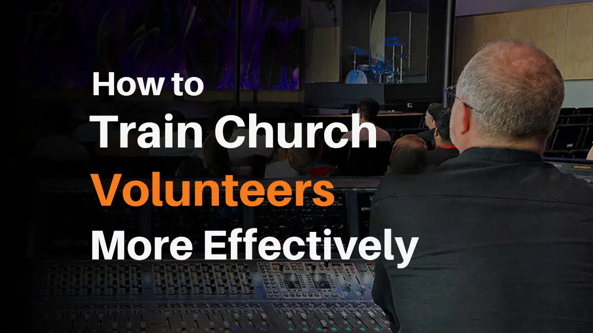 Church volunteers learning to run sound video and lighting systems during worship service training