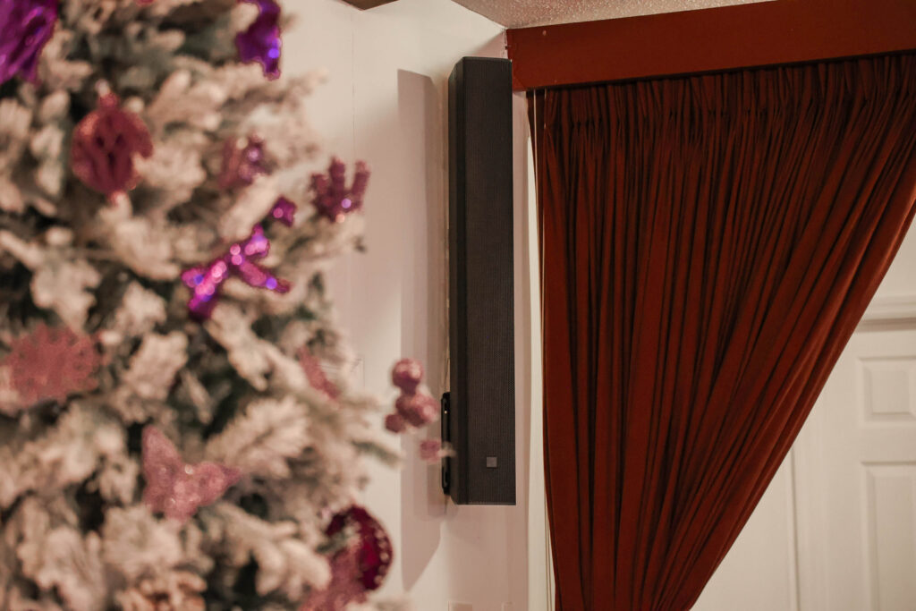 EV LRC 1100 column array speaker installed inside Lone Oak Church of God sanctuary