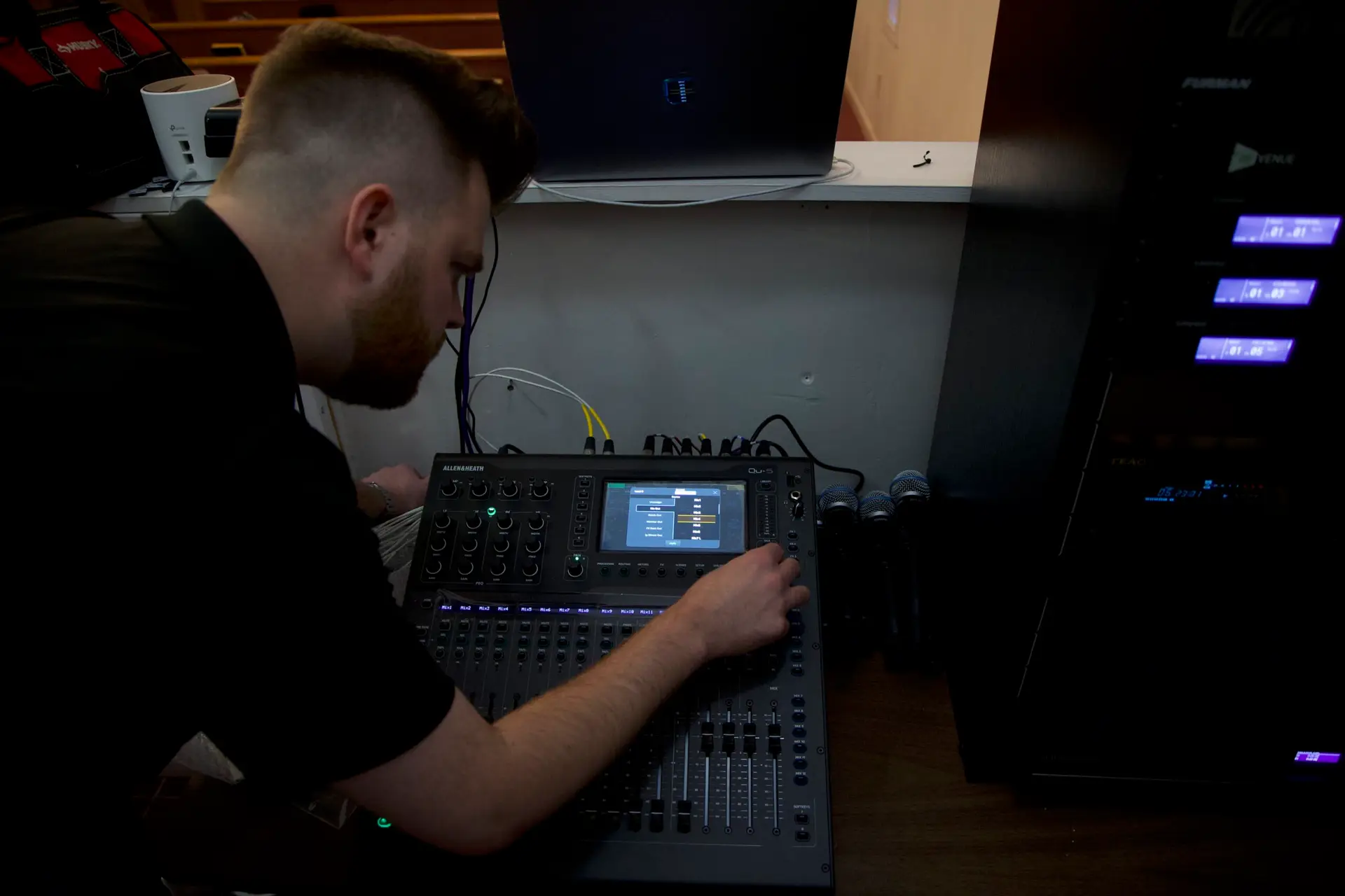 Presence Pro Audio configuring the Allen and Heath QU-5 audio system at Lone Oak Church of God