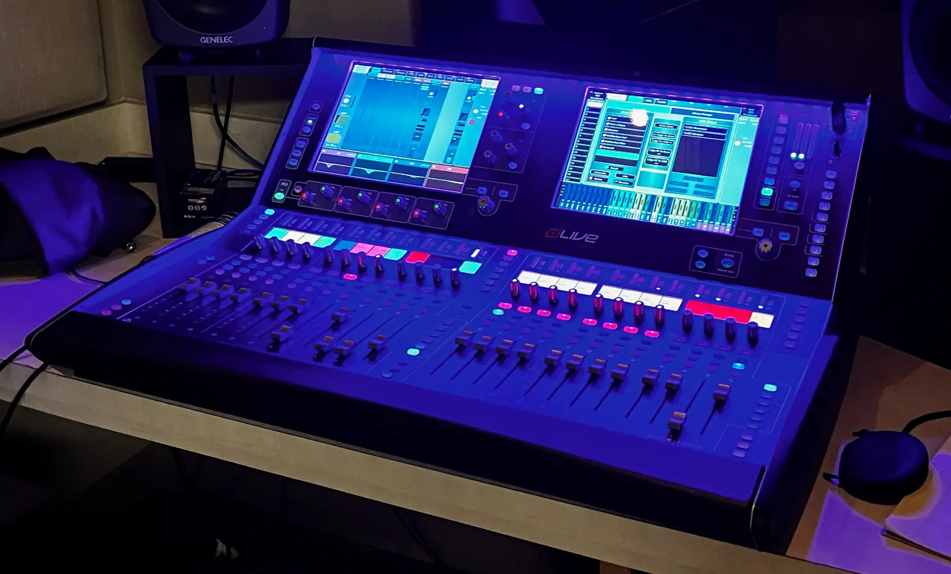 Allen & Heath dLive broadcast mixing console supporting audio production at Omega Center International